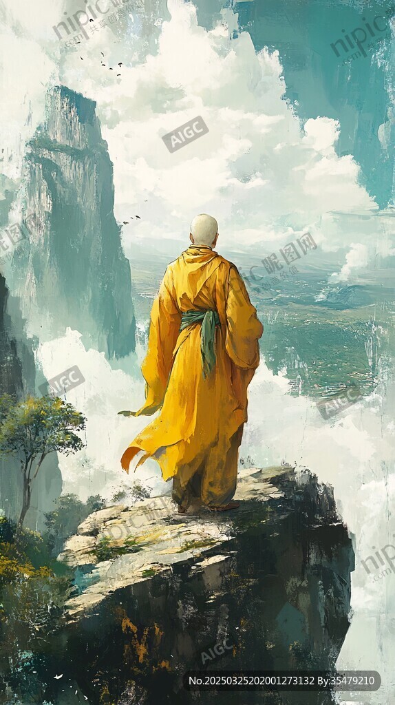 高僧立崖頂 望壯闊山河