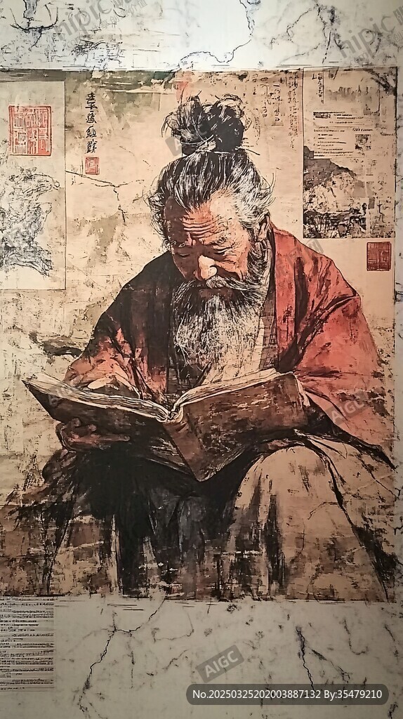 古代老者專注讀書場(chǎng)景