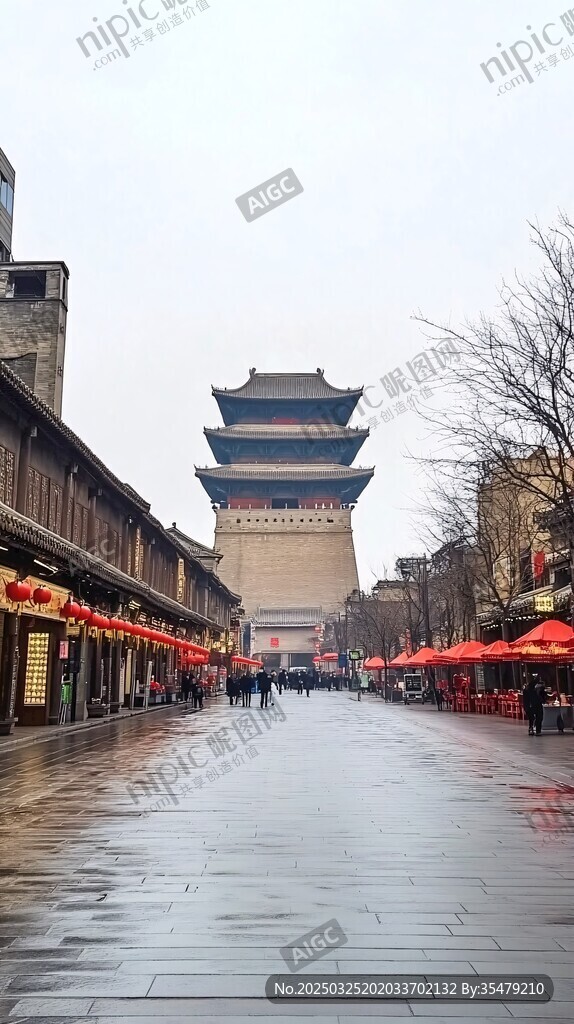 西安鼓樓前的古風街道