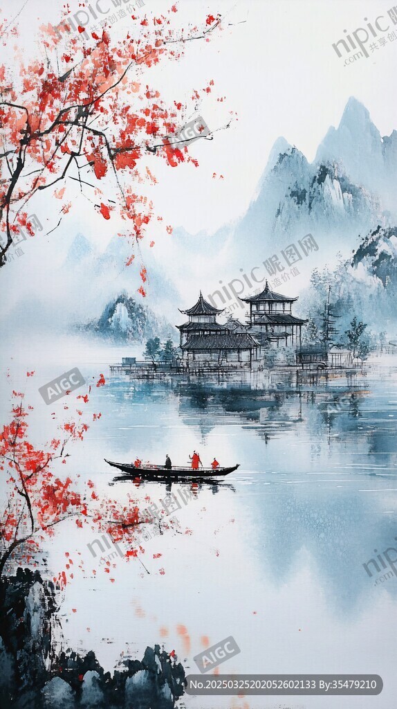 水墨江南山水詩意畫卷