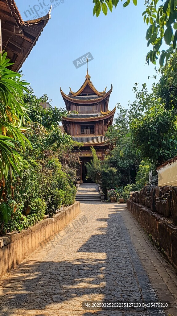古寺小徑綠意環(huán)繞