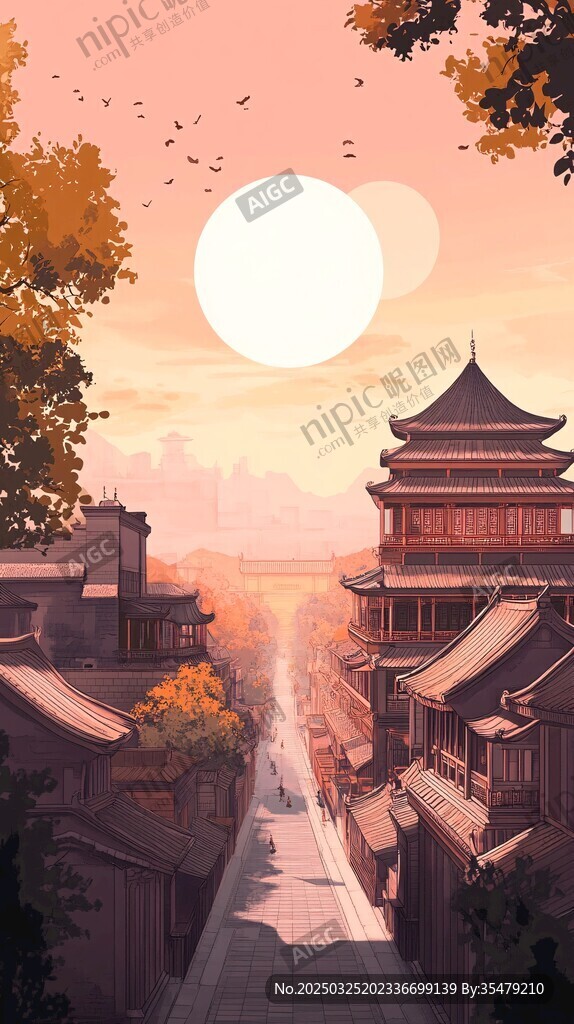 古風街道落日美景