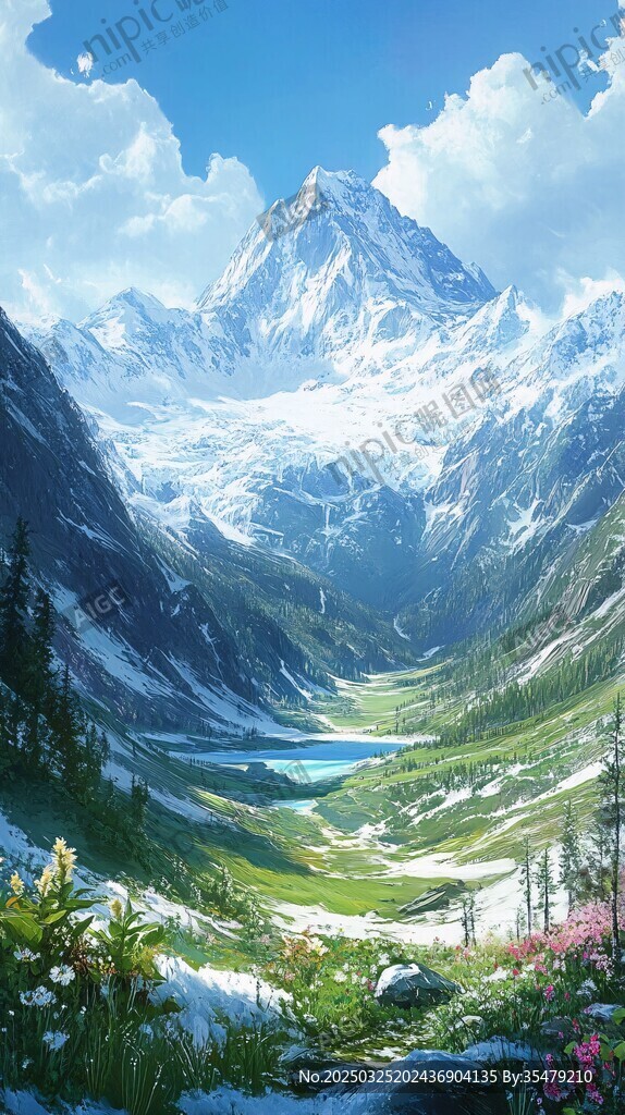 雪山下的幽美山谷風光