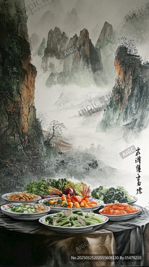 山水間的豐盛中式美食宴