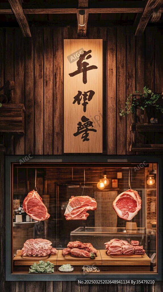日式肉鋪展示新鮮上等牛肉