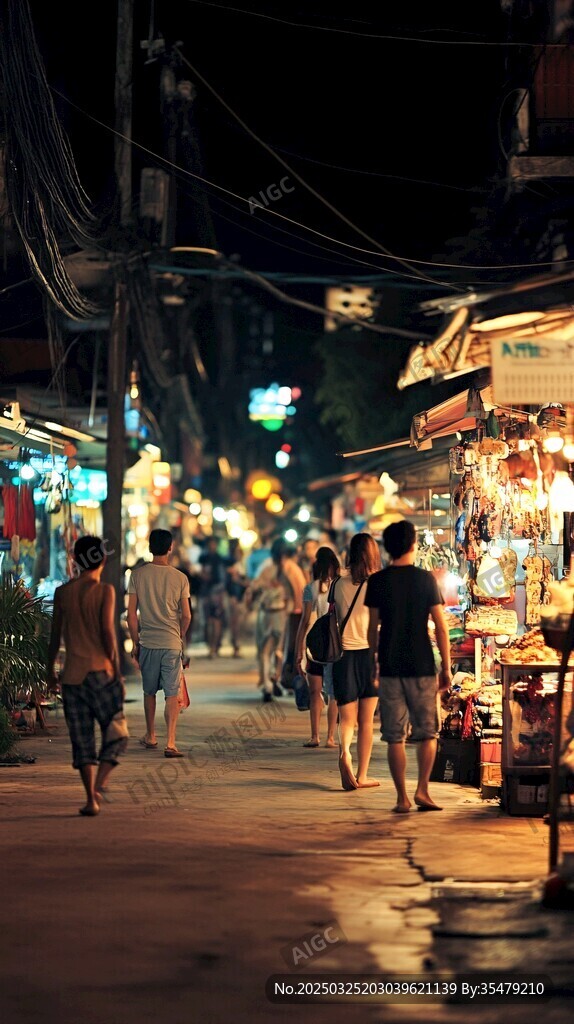 夜晚熱鬧的街頭集市景象