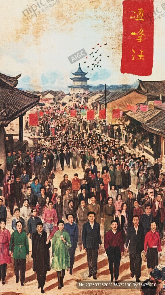 熱鬧古街人群熙攘場景