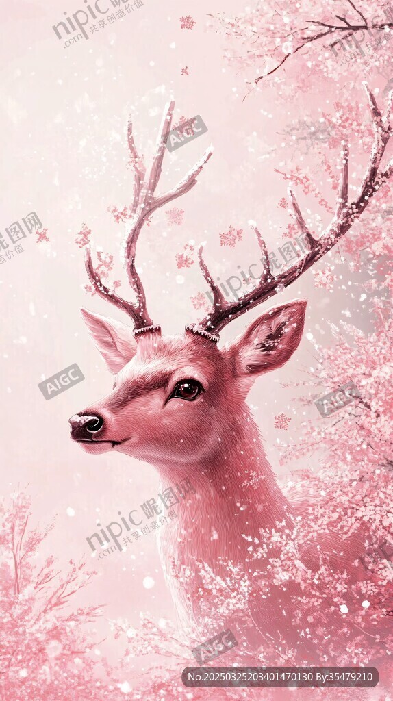 夢幻粉色森林中的優(yōu)雅小鹿