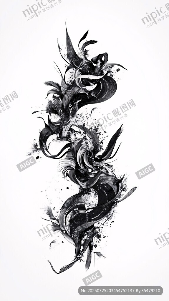 水墨風格抽象龍形圖案