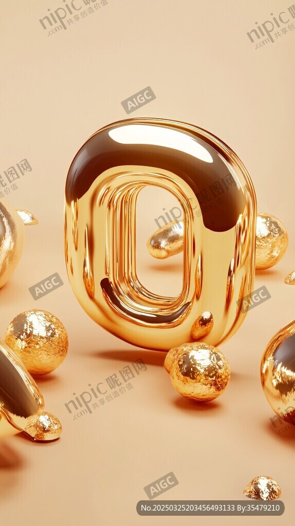 金色立體數字0與圓球擺件