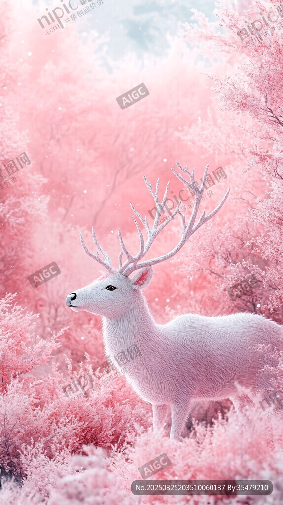 夢幻粉林中的優(yōu)雅白鹿