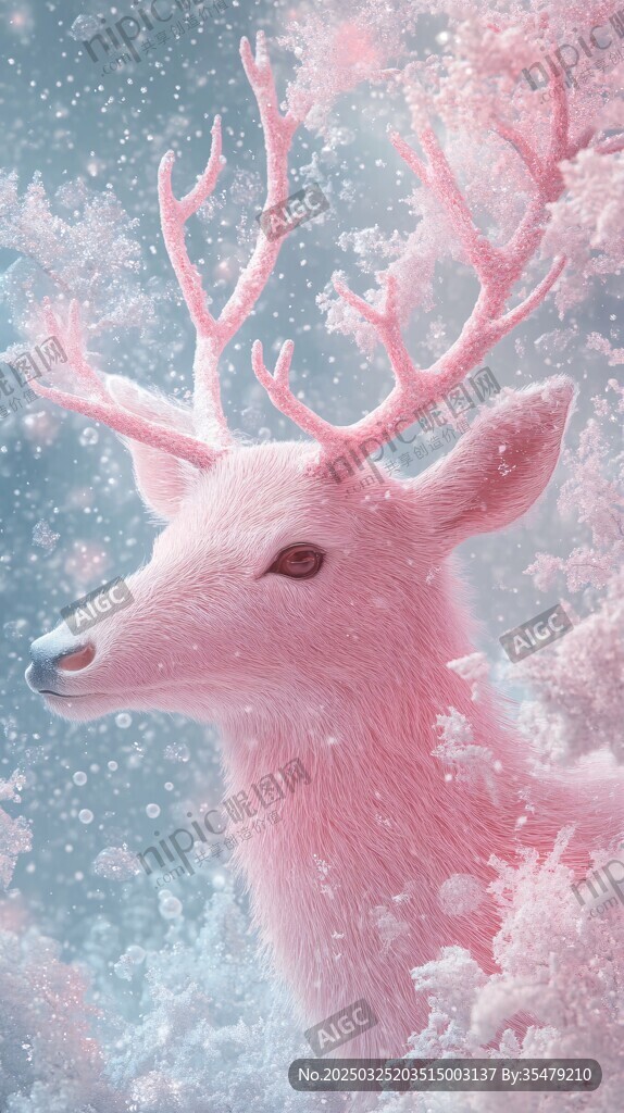 夢幻粉色麋鹿的冰雪世界