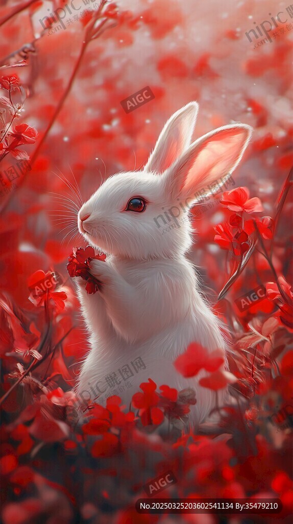 白兔賞紅花
