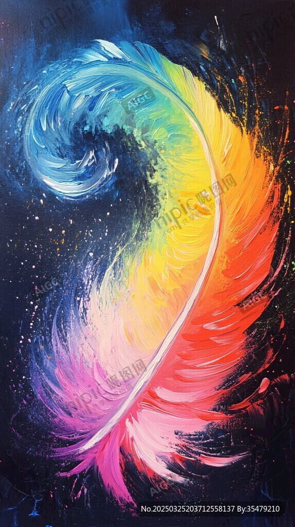 夢幻絢麗的彩色羽毛畫作