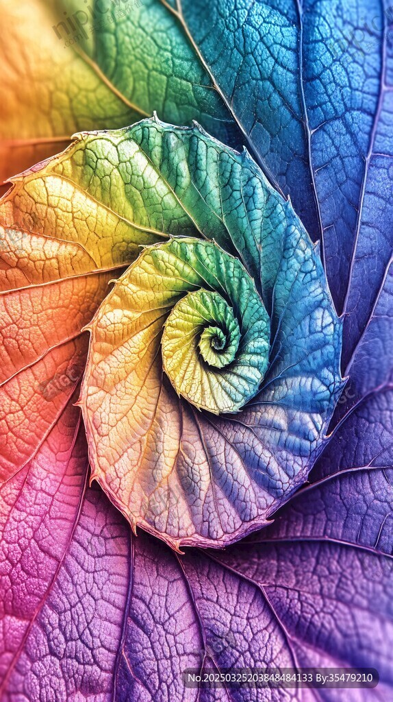 夢幻螺旋彩色葉脈圖案