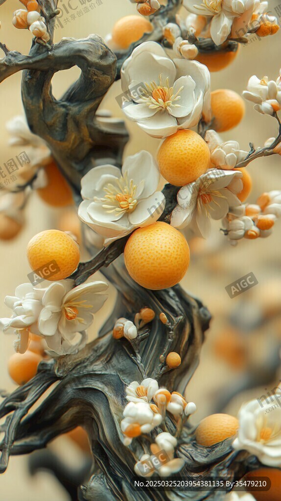 玉制柑橘花樹擺件