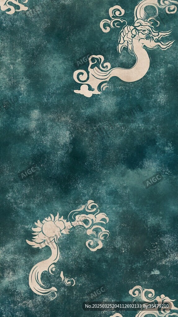 古風海獸紋復古底色圖案