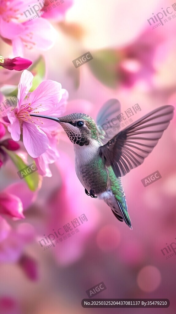 蜂鳥花間采蜜瞬間