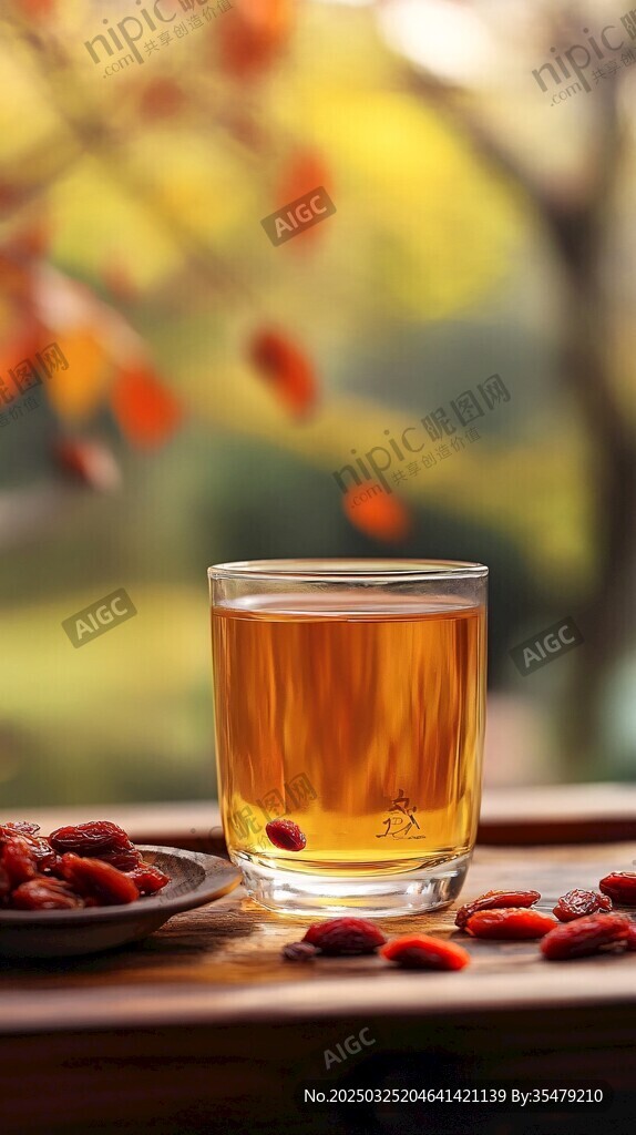 秋日窗邊的枸杞養(yǎng)生茶