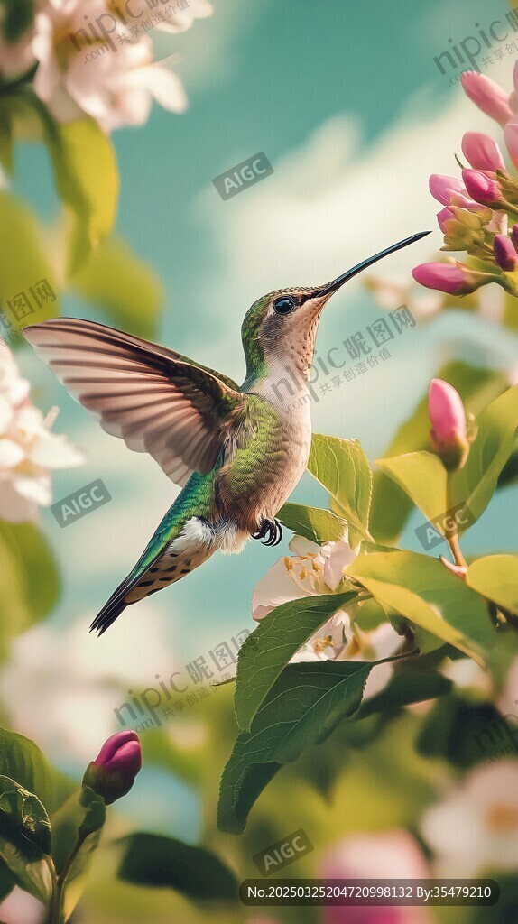 蜂鳥花間飛舞