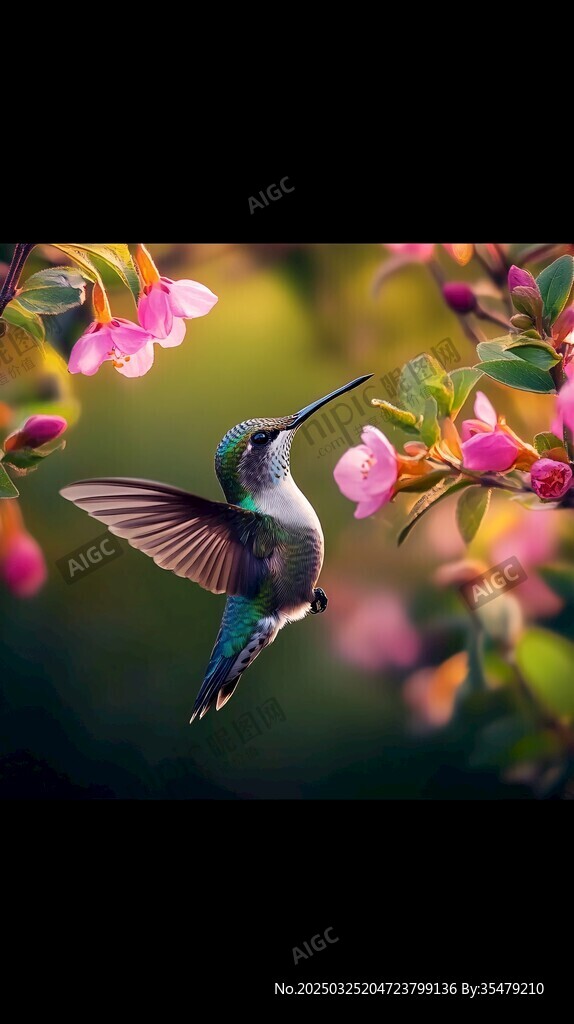 蜂鳥花間飛舞
