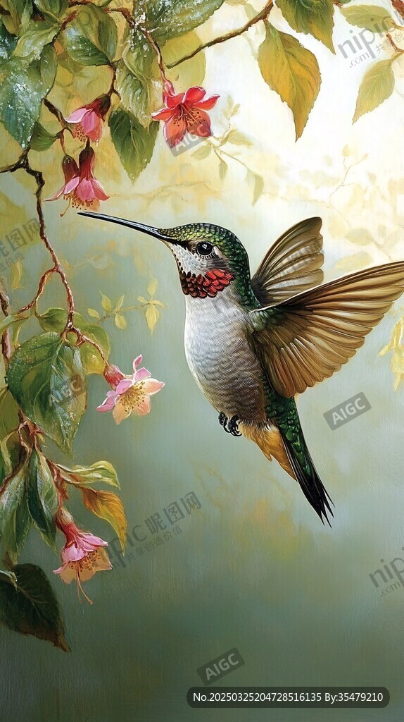 蜂鳥花間飛舞