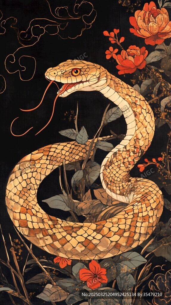 金蛇戲花圖