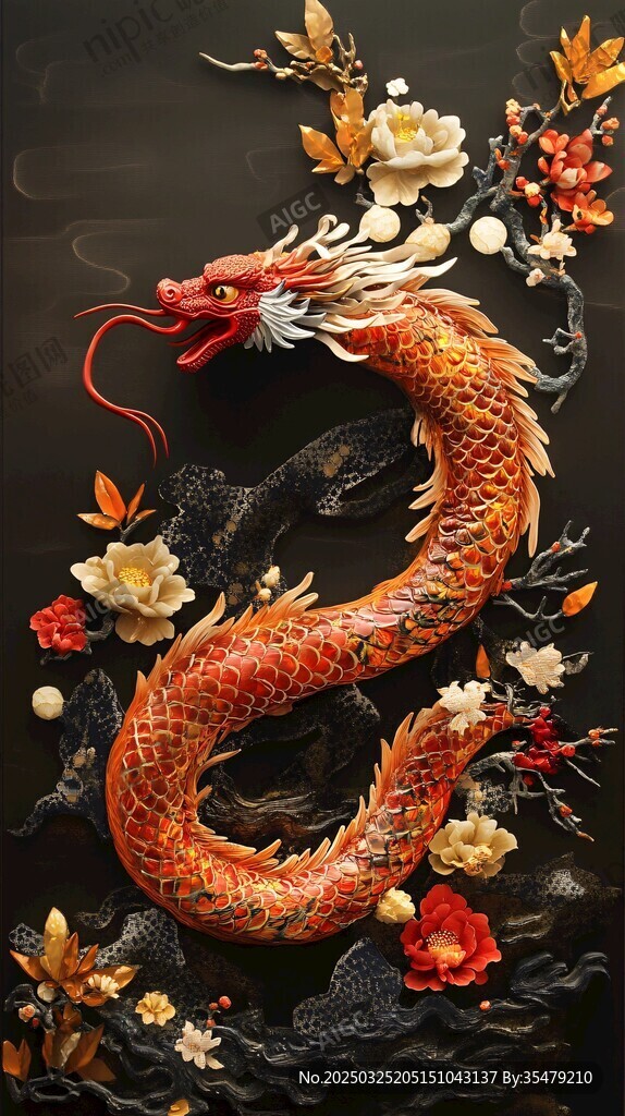 中式立體龍飾與花卉藝術