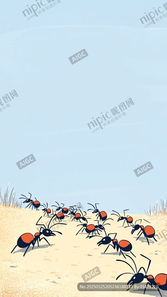 螞蟻大軍在沙漠中行進(jìn)
