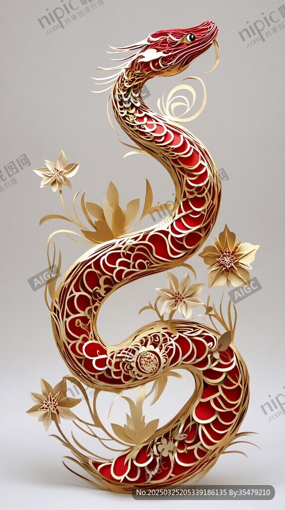 金紅相間精致藝術(shù)蛇雕塑