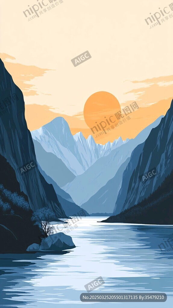 夕陽下的壯麗山水景觀