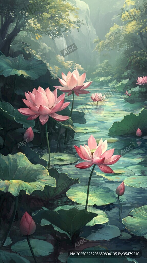 夢幻荷塘 蓮花綻放之景