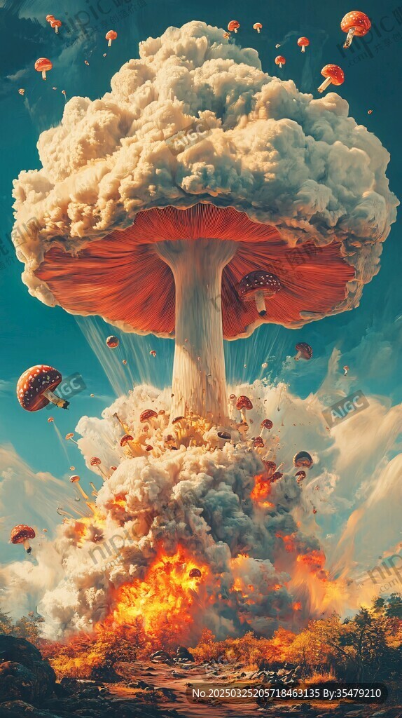 巨大蘑菇云爆炸震撼場景