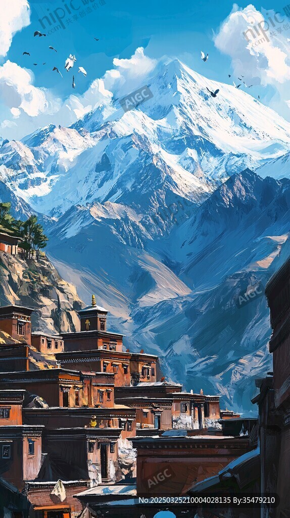 雪山下的古樸村落