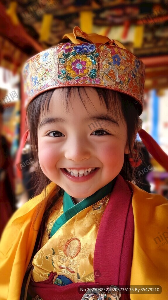 藏族萌娃身著傳統(tǒng)服飾微笑
