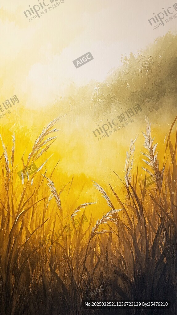 晨霧中的金色蘆葦美景