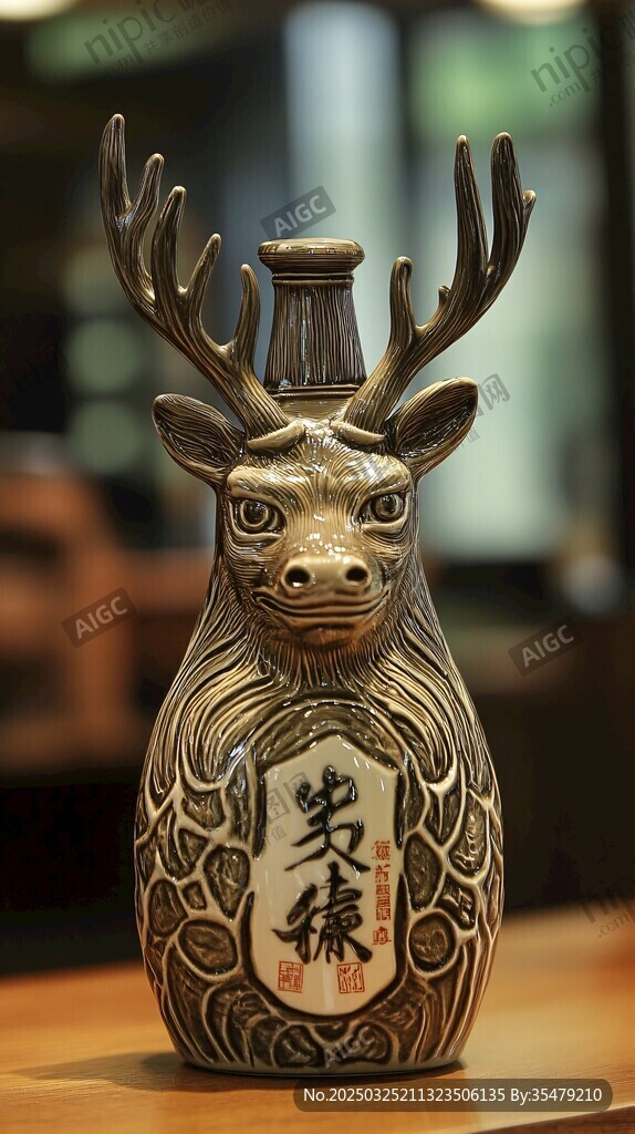鹿頭造型陶瓷酒瓶