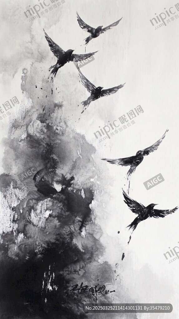 墨韻飛鳥 靈動水墨之景