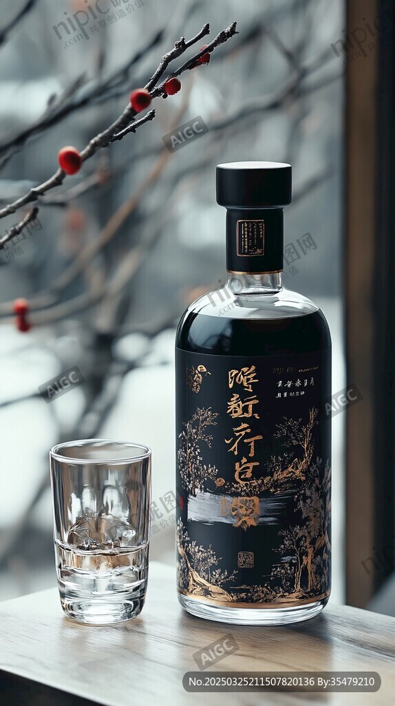 中式典雅白酒與精致酒杯