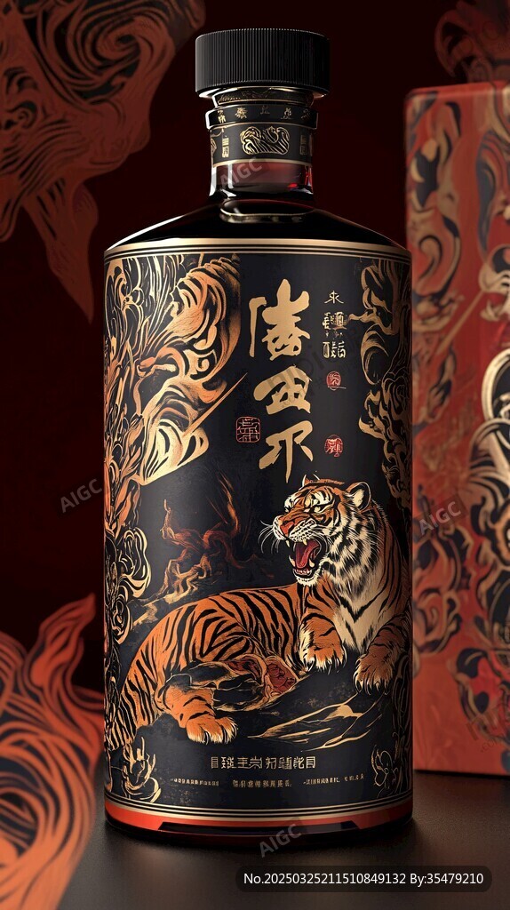 虎紋國風(fēng)酒瓶設(shè)計展示