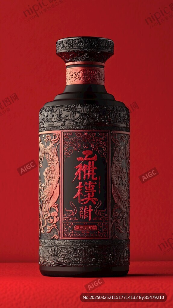 傳統(tǒng)中式花紋酒瓶展示