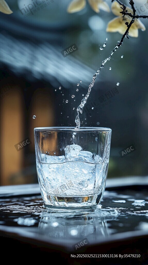 水滴入杯的清新瞬間