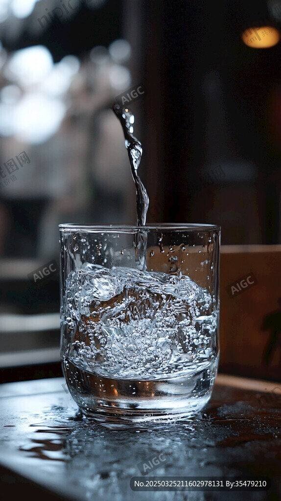 水滴落入玻璃杯的瞬間