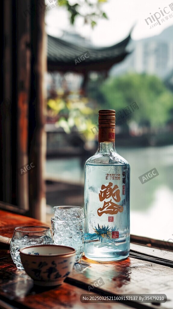 湖畔古景旁的韻味白酒
