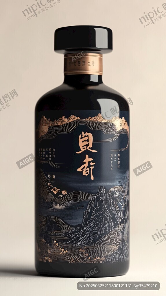 古典風黑瓶白酒精美設計