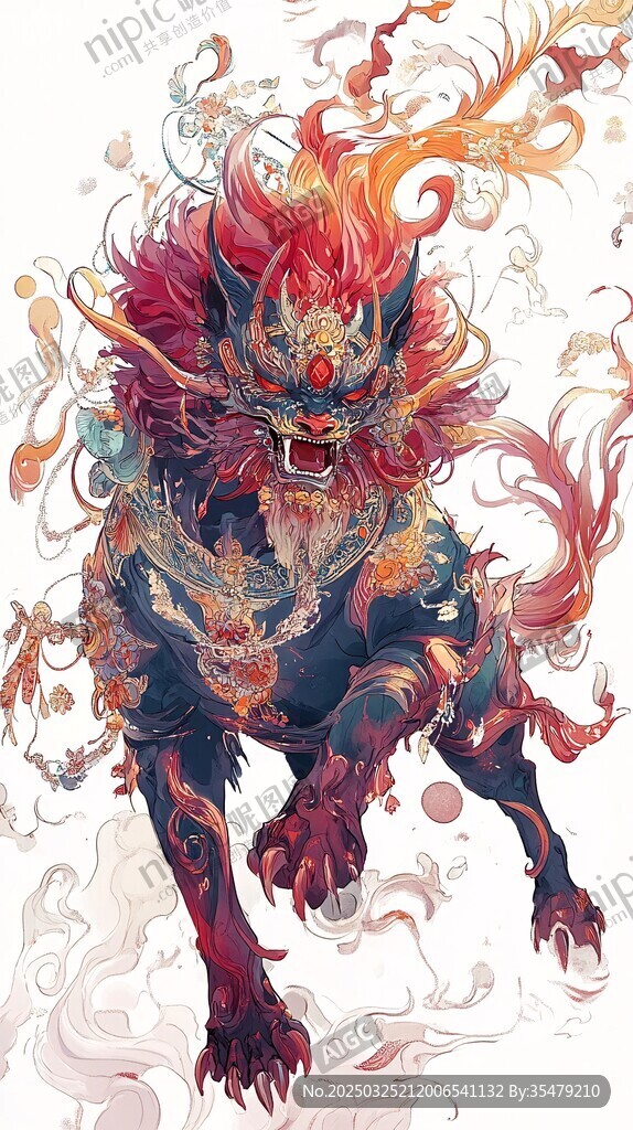 火焰麒麟神獸奇幻插畫