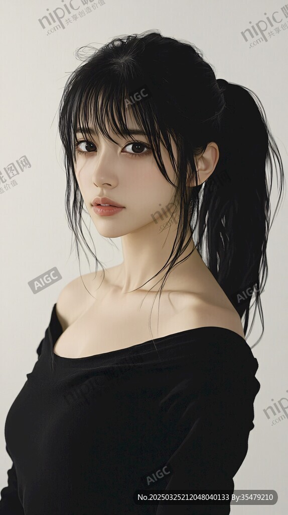黑發馬尾美女露肩寫真