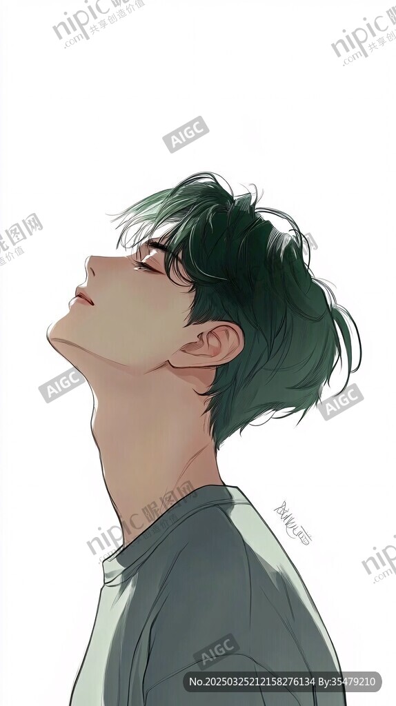 仰頭少年動漫風形象