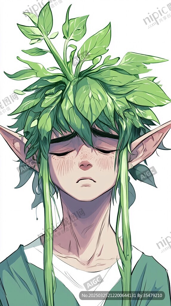 長著綠植頭發(fā)的精靈少年