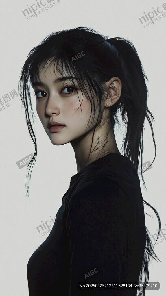 黑發(fā)馬尾酷感女性肖像